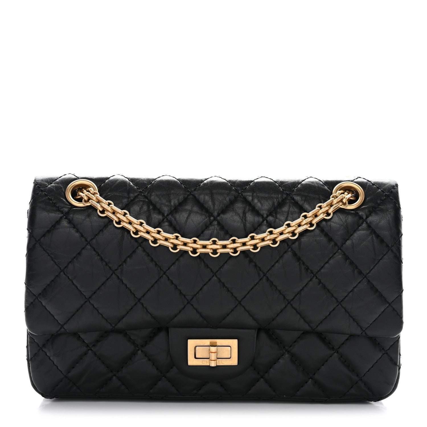 Aged Calfskin Quilted 2.55 Reissue 225 Flap Black