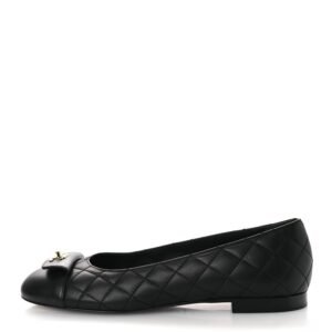 Calfskin Lambskin Quilted CC Cap Toe Ballerina Flats 37 Black