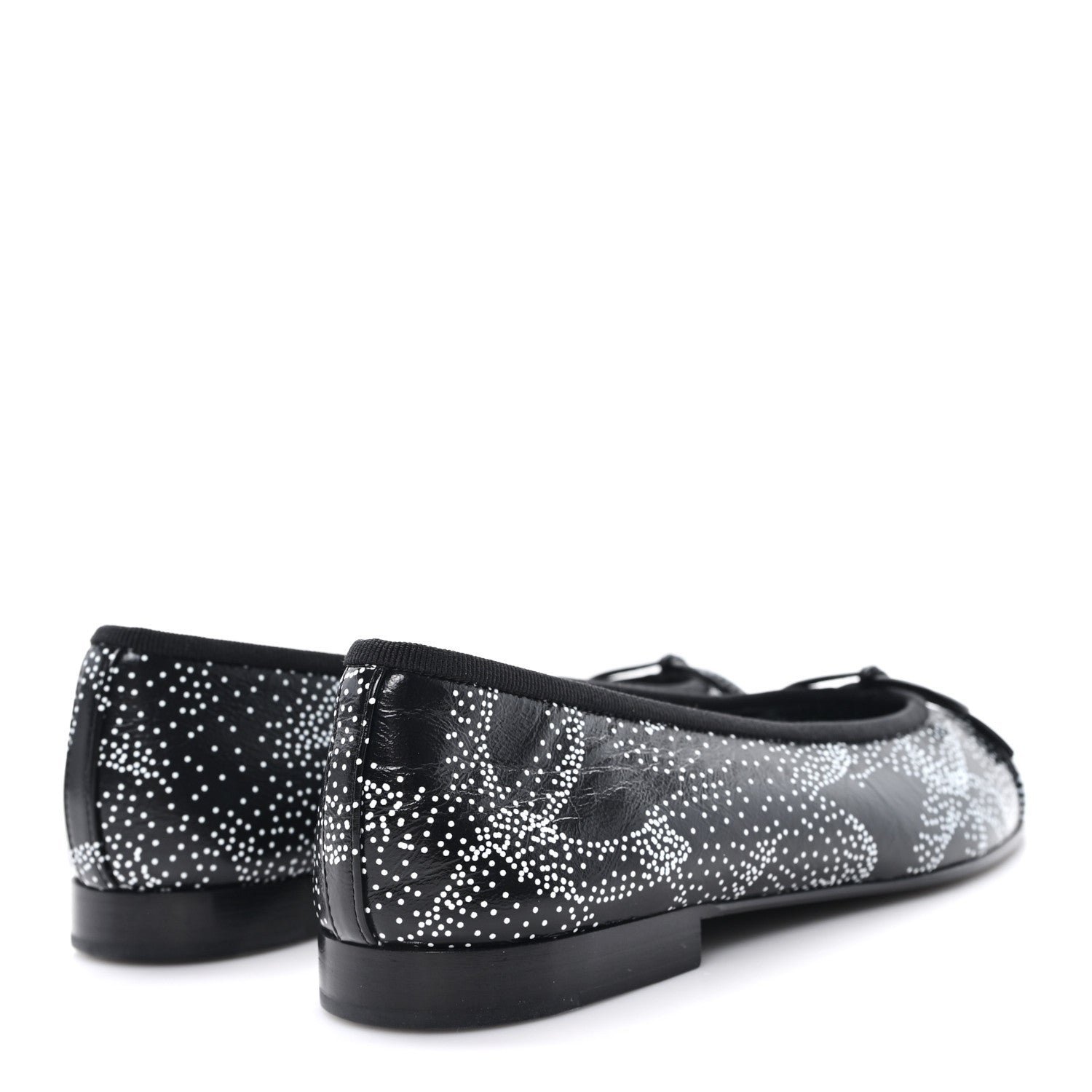 Calfskin Camellia Printed Cap Toe Ballerina Flats 36 Black White - Image 5