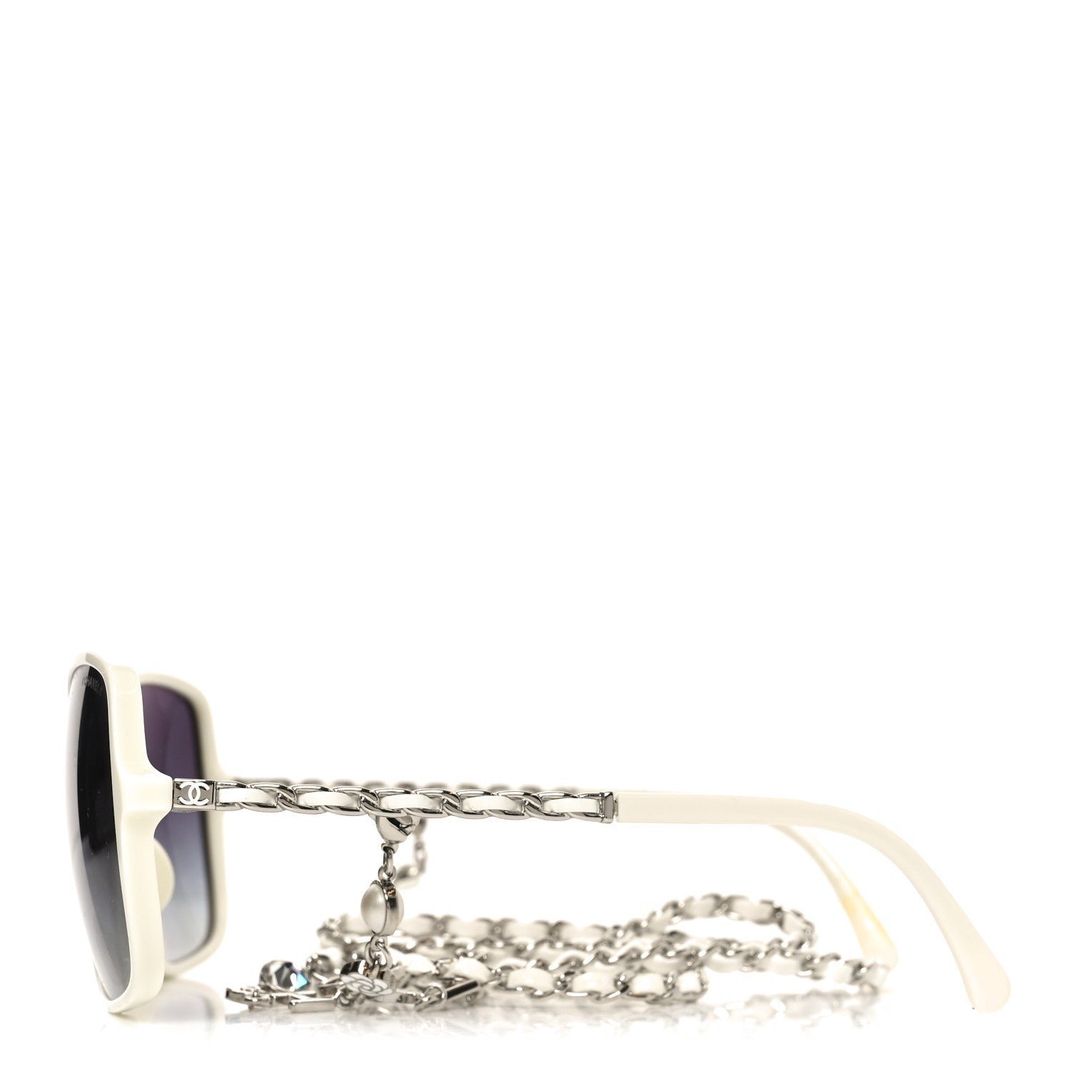 Acetate Metal Lambskin Square Chain Sunglasses 5210-Q-A White - Image 3