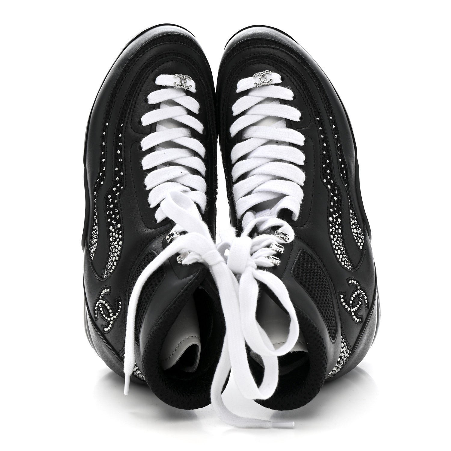 Calfskin Mesh Strass Womens CC Sneakers 37 Black Silver - Image 2