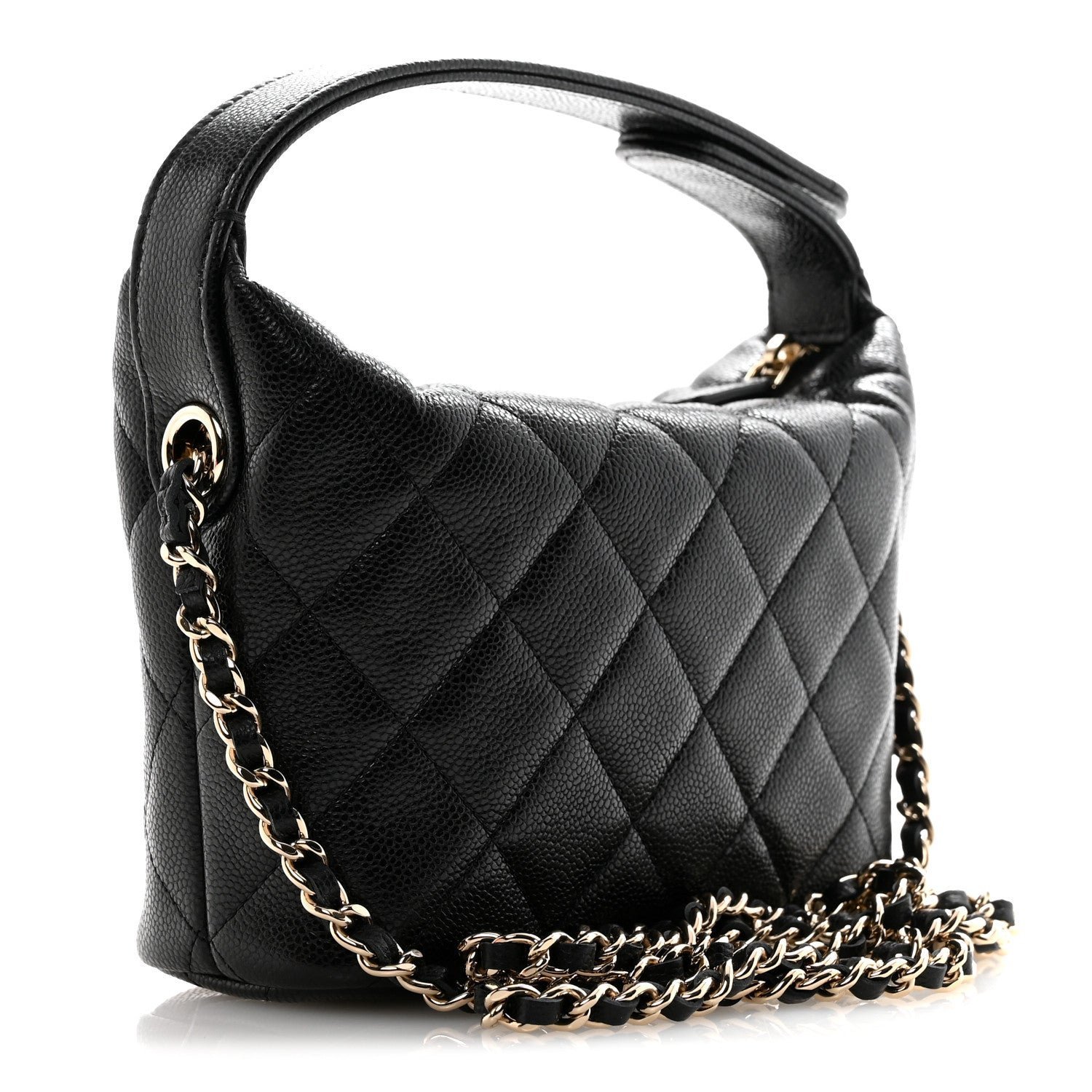 Caviar Quilted Hobo Clutch With Chain Black - Image 3