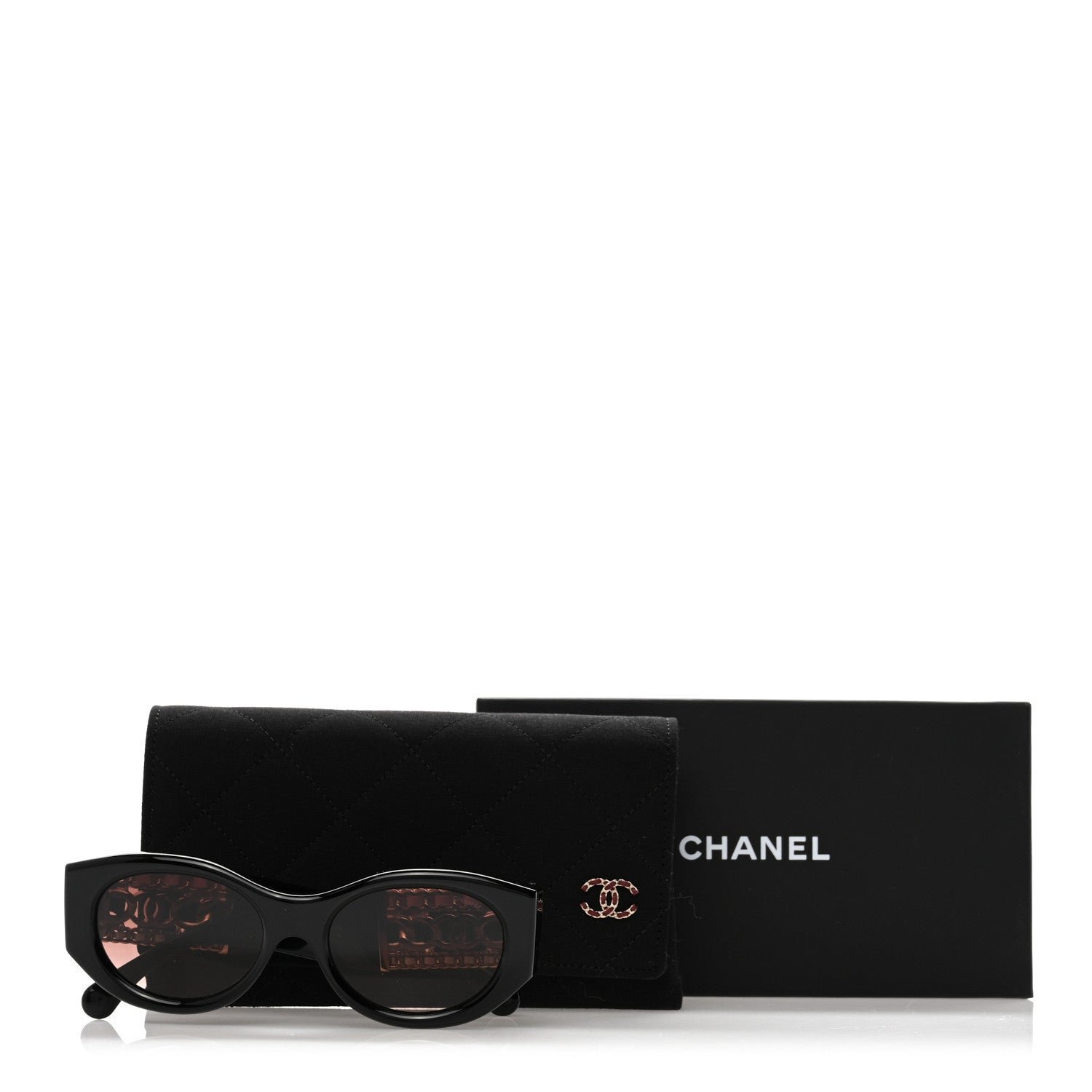 Acetate Calfskin Chain CC Sunglasses 5536-Q-A Black - Image 7