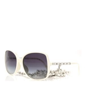 Acetate Metal Lambskin Square Chain Sunglasses 5210-Q-A White