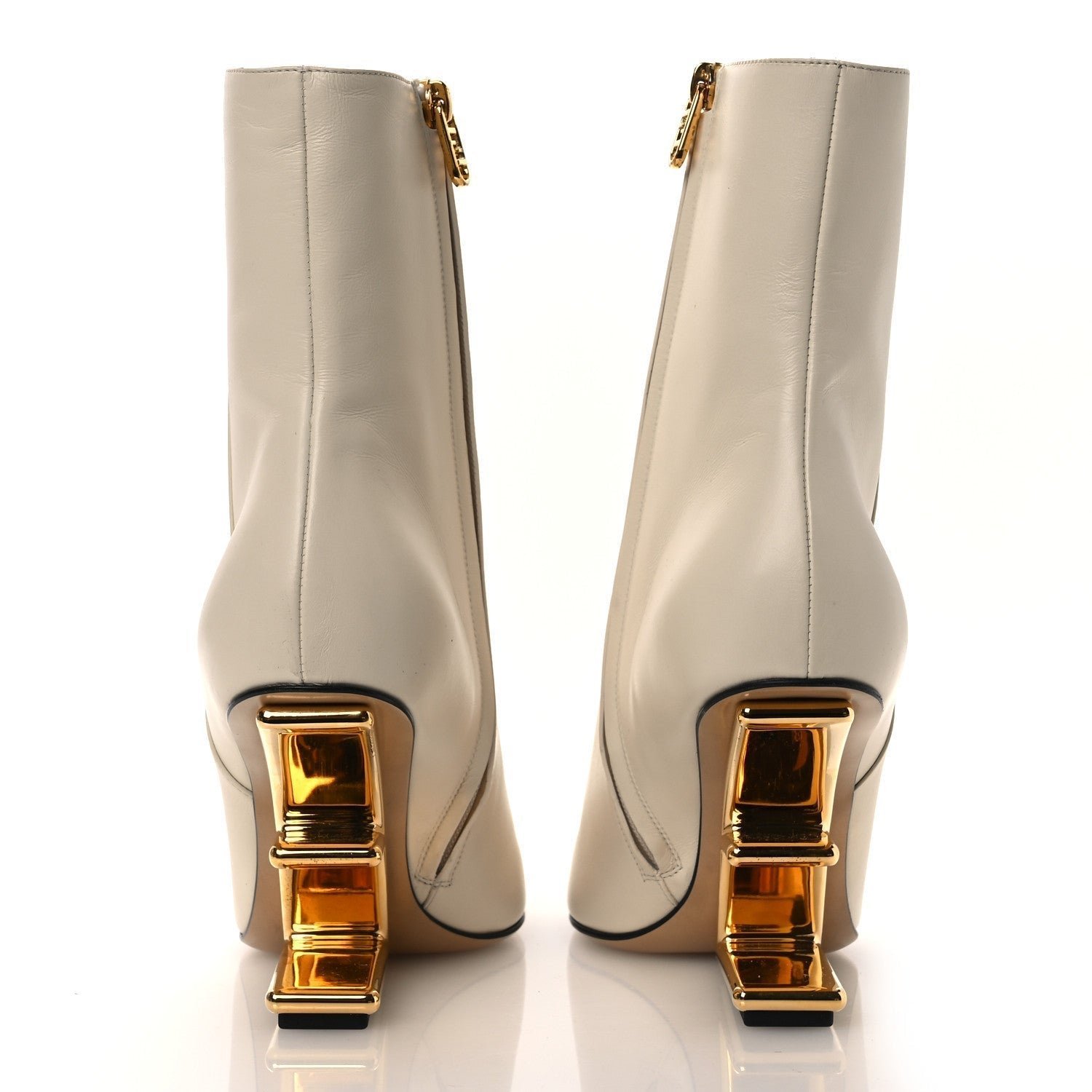 Fendi First Booties White Nappa Leather & Gold F-Heel - Image 6