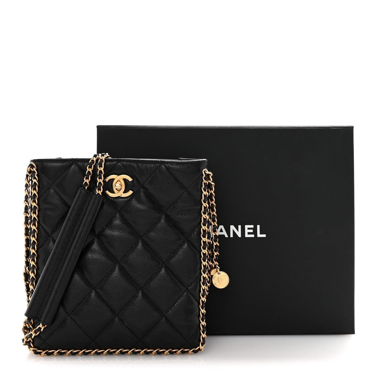 Caviar Quilted Mini Never Ending Chain Tote Black - Image 11