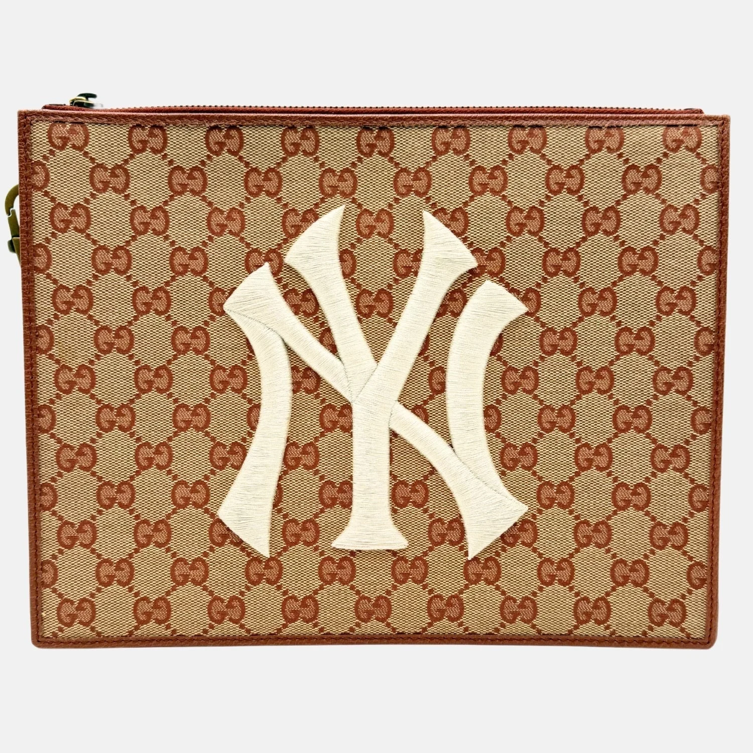 x MLB NY Yankees Zip Wristlet Pouch Beige