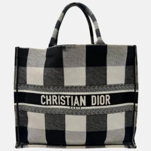 Book Tote Large Black and White Check Canvas