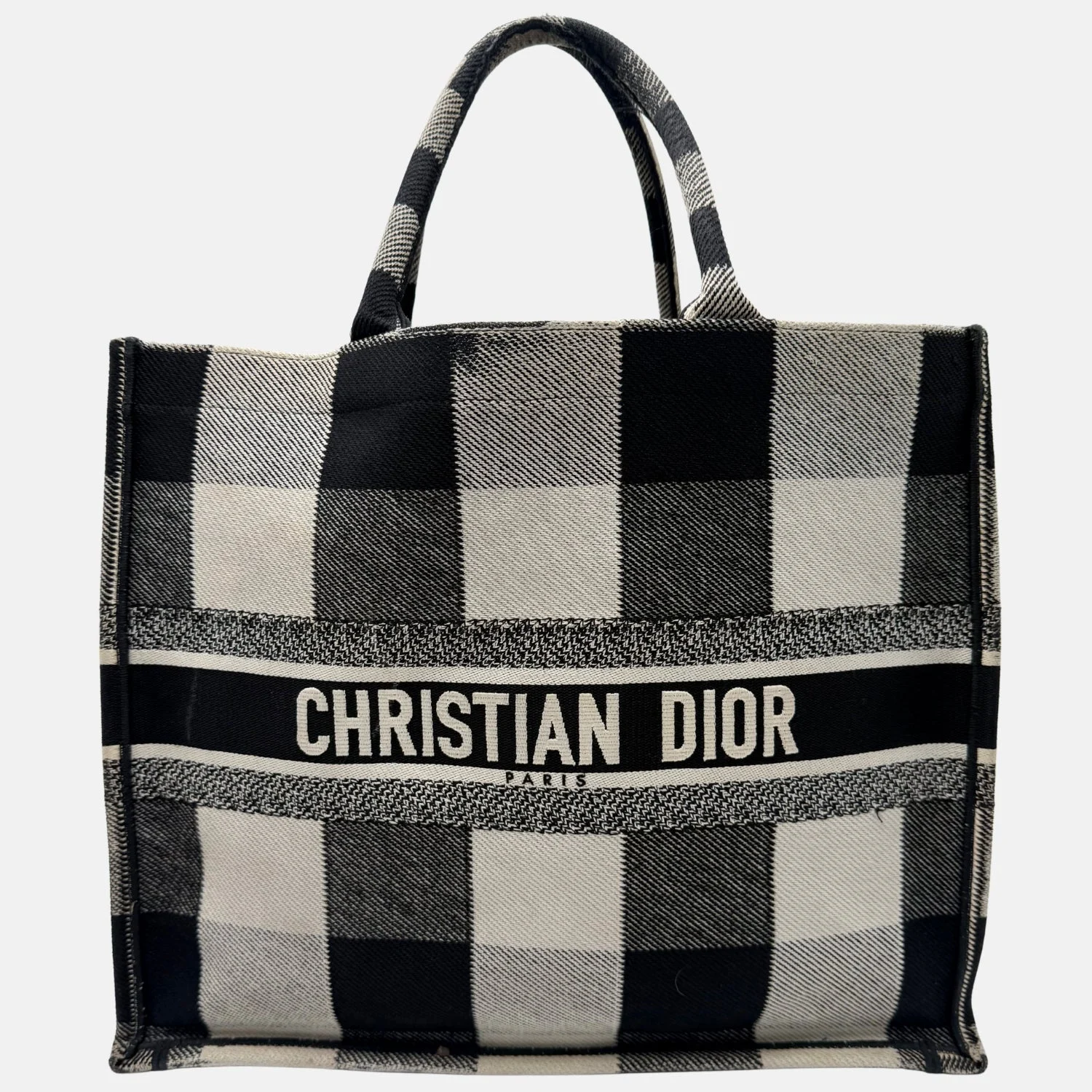 Book Tote Large Black and White Check Canvas