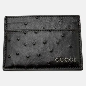 Card Holder Black Ostrich Leather