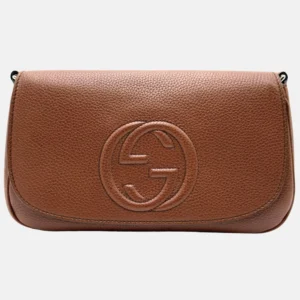 Soho Flap Crossbody Brown Pebbled Calfskin Medium