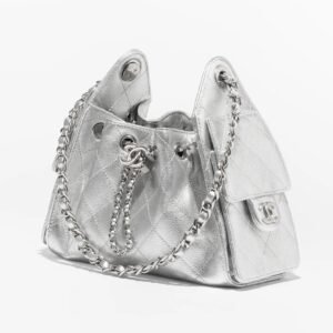 CHANEL 25 Mini Bag Grained metallic calfskin & silver-tone metal Silver