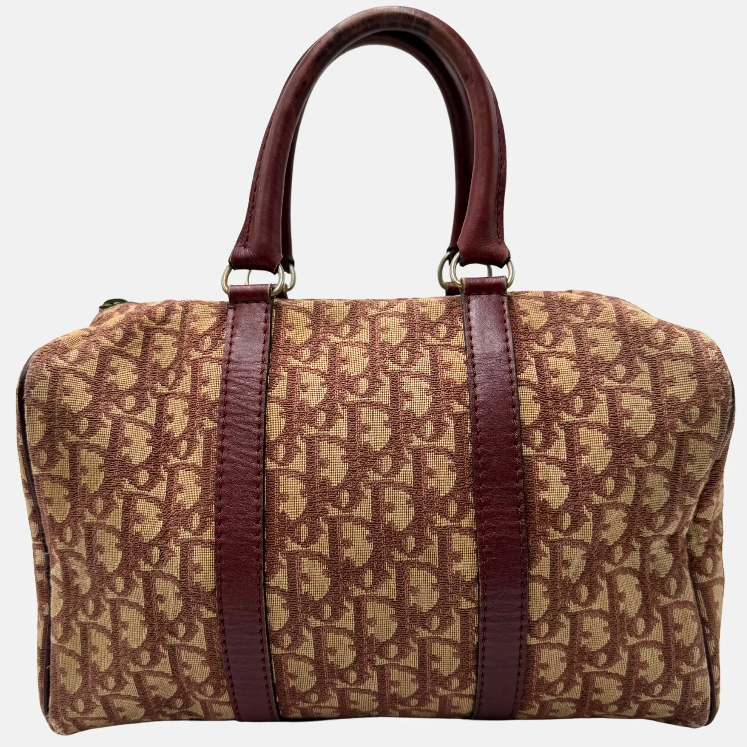 Trotter Boston Bag Burgundy Canvas and Leather Small