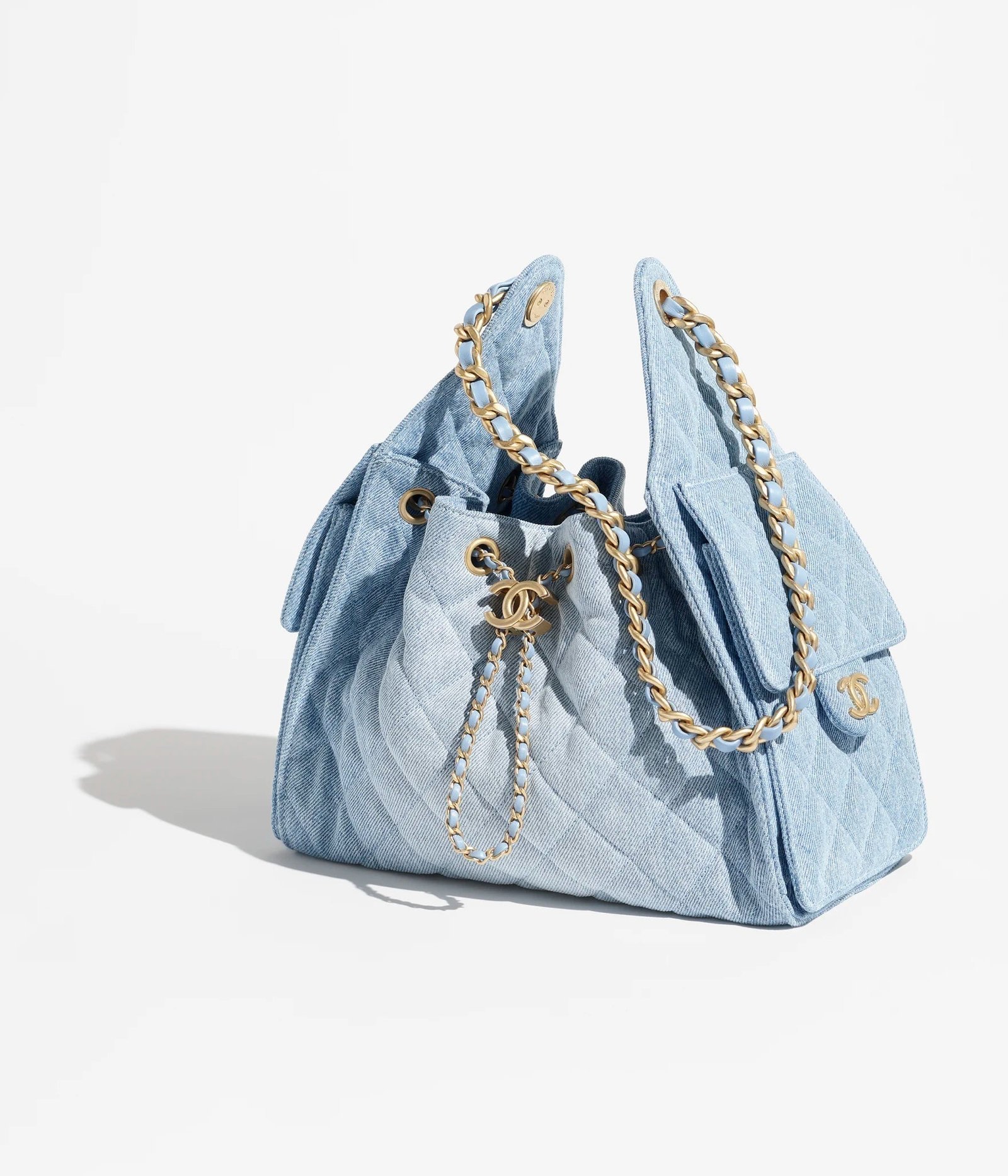 CHANEL 25 Mini Bag Washed Denim & Gold-Tone Metal Blue