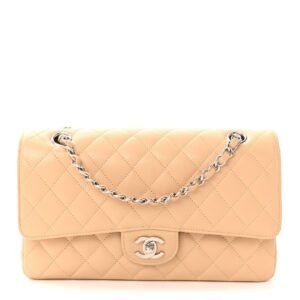 Caviar Quilted Medium Double Flap Beige Clair