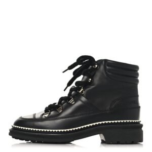 Calfskin Lambskin Lace Up Boots 37.5 Black