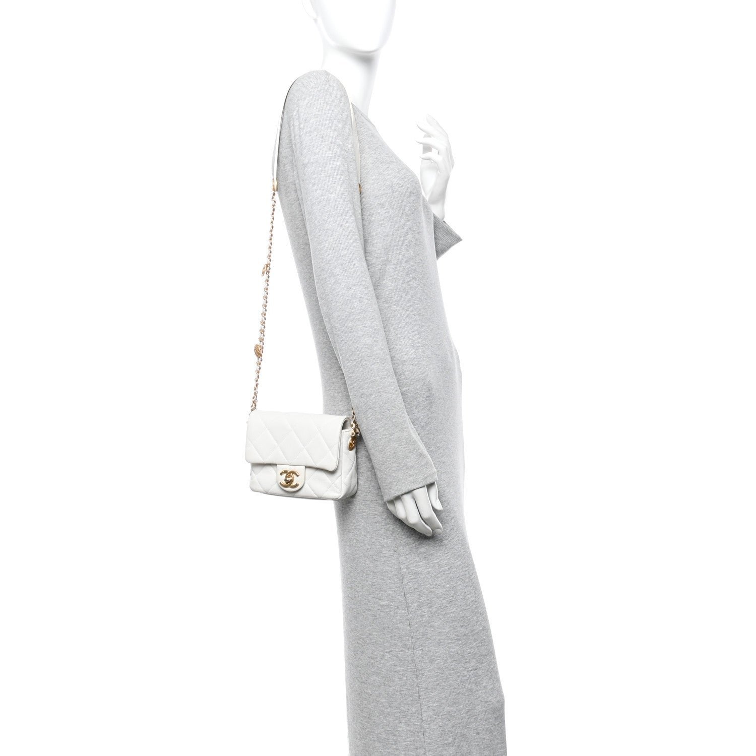 Caviar Quilted Mini Twist Your Buttons Flap White - Image 2