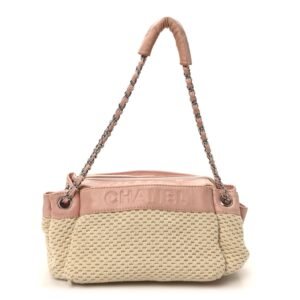 Canvas Woven Lambskin Lax Accordion Hobo Pink