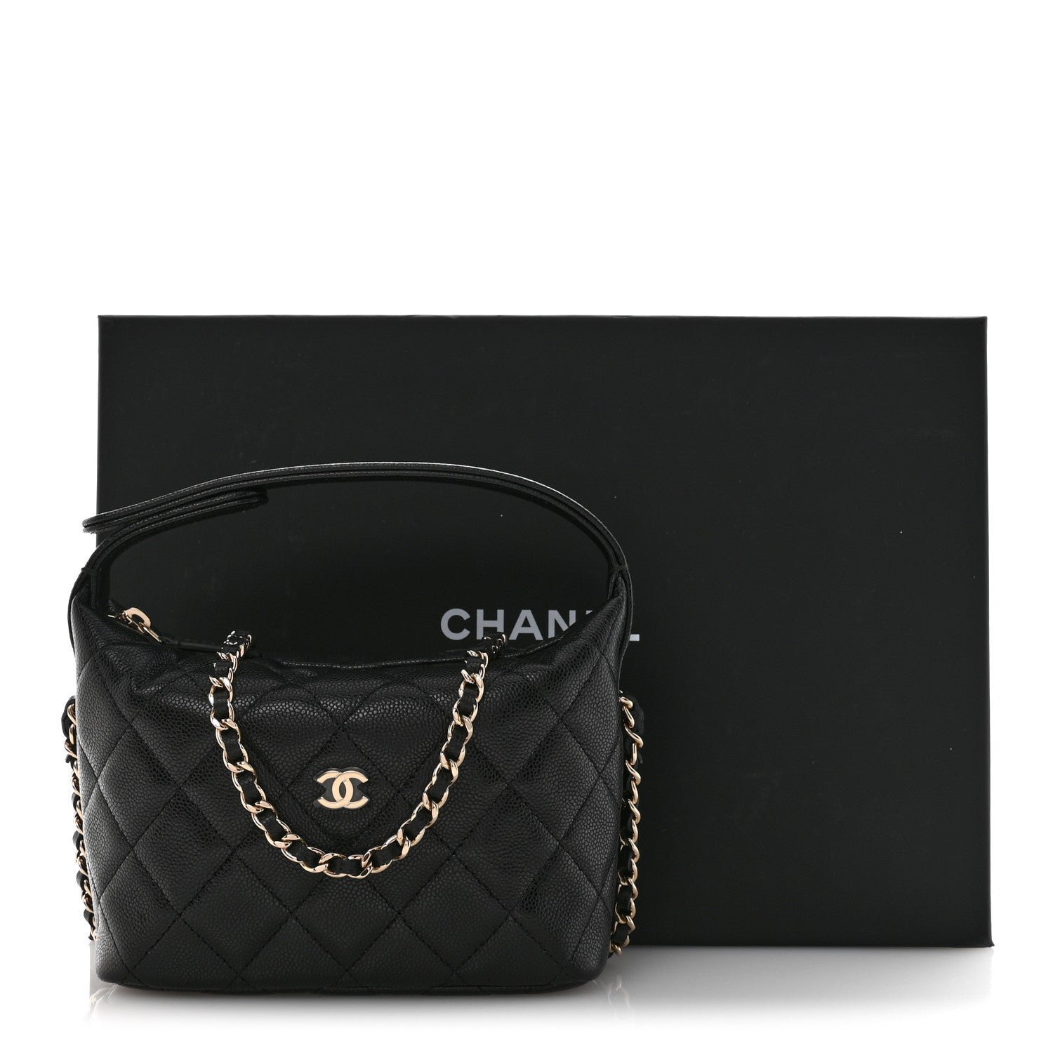Caviar Quilted Hobo Clutch With Chain Black - Image 11