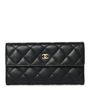 Caviar Quilted Long Flap Wallet Black