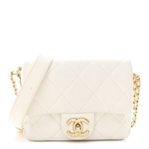Caviar Quilted Mini Twist Your Buttons Flap White