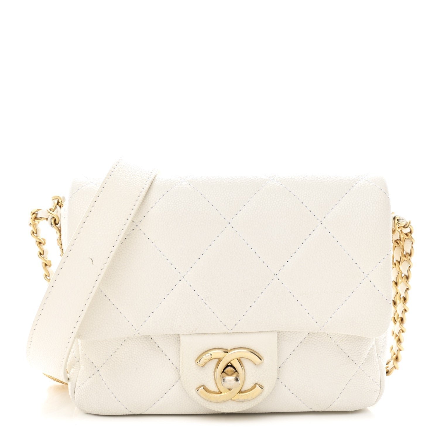 Caviar Quilted Mini Twist Your Buttons Flap White