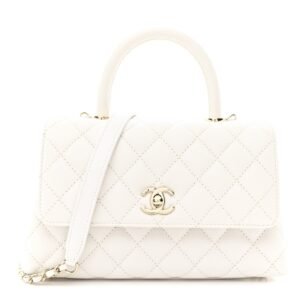Caviar Quilted Mini Coco Handle Flap White