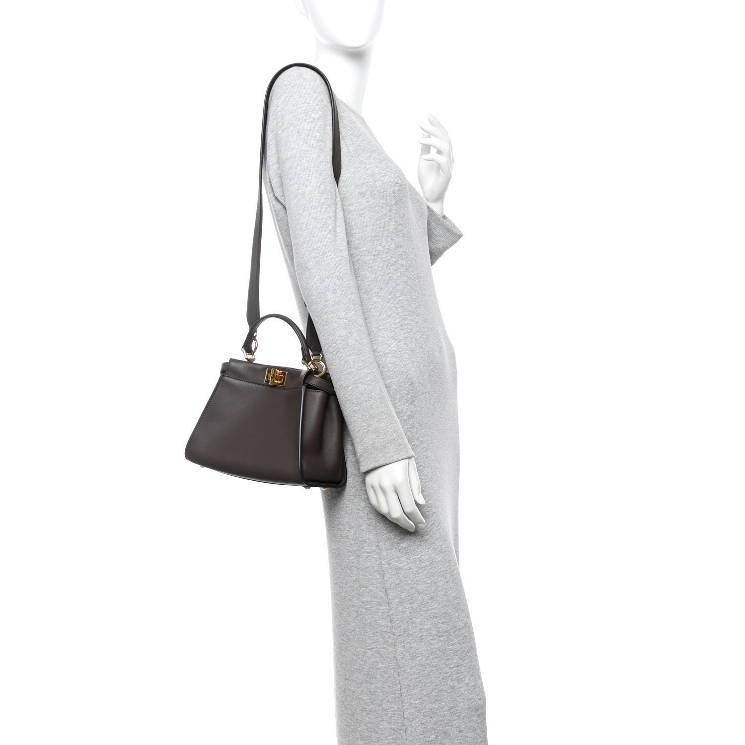 Fendi Vitello Seta Suede FF Mini Peekaboo Iconic Satchel - Image 2