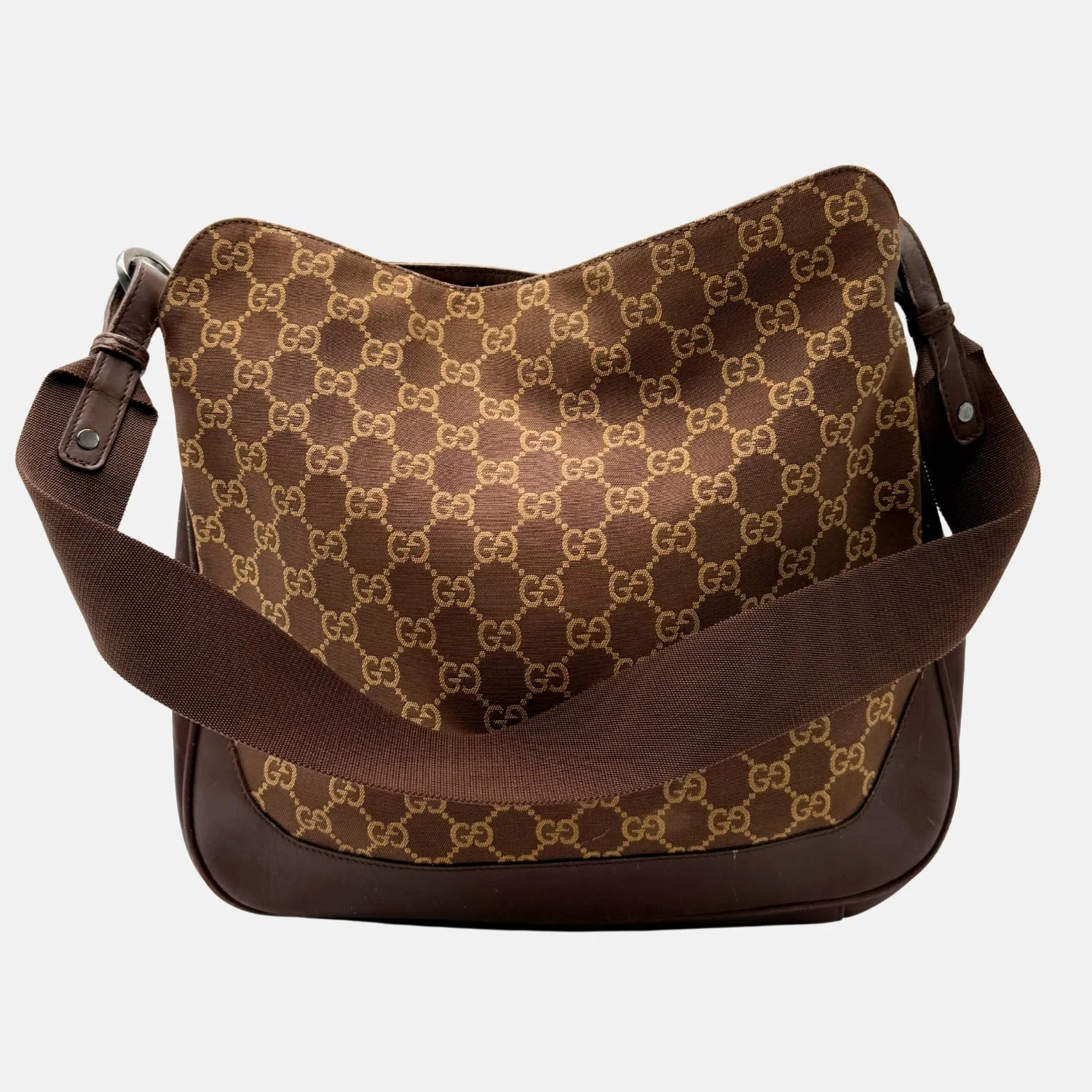Shoulder Bag Brown Canvas with Bamboo Handle - Image 2