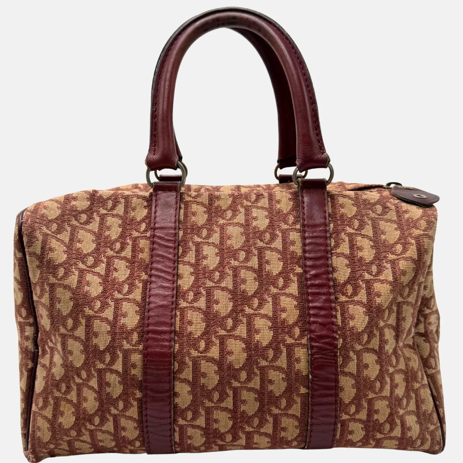 Trotter Boston Bag Burgundy Canvas and Leather Small - Image 2