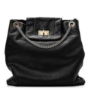 Calfskin Perforated Drill Tote Bag Black