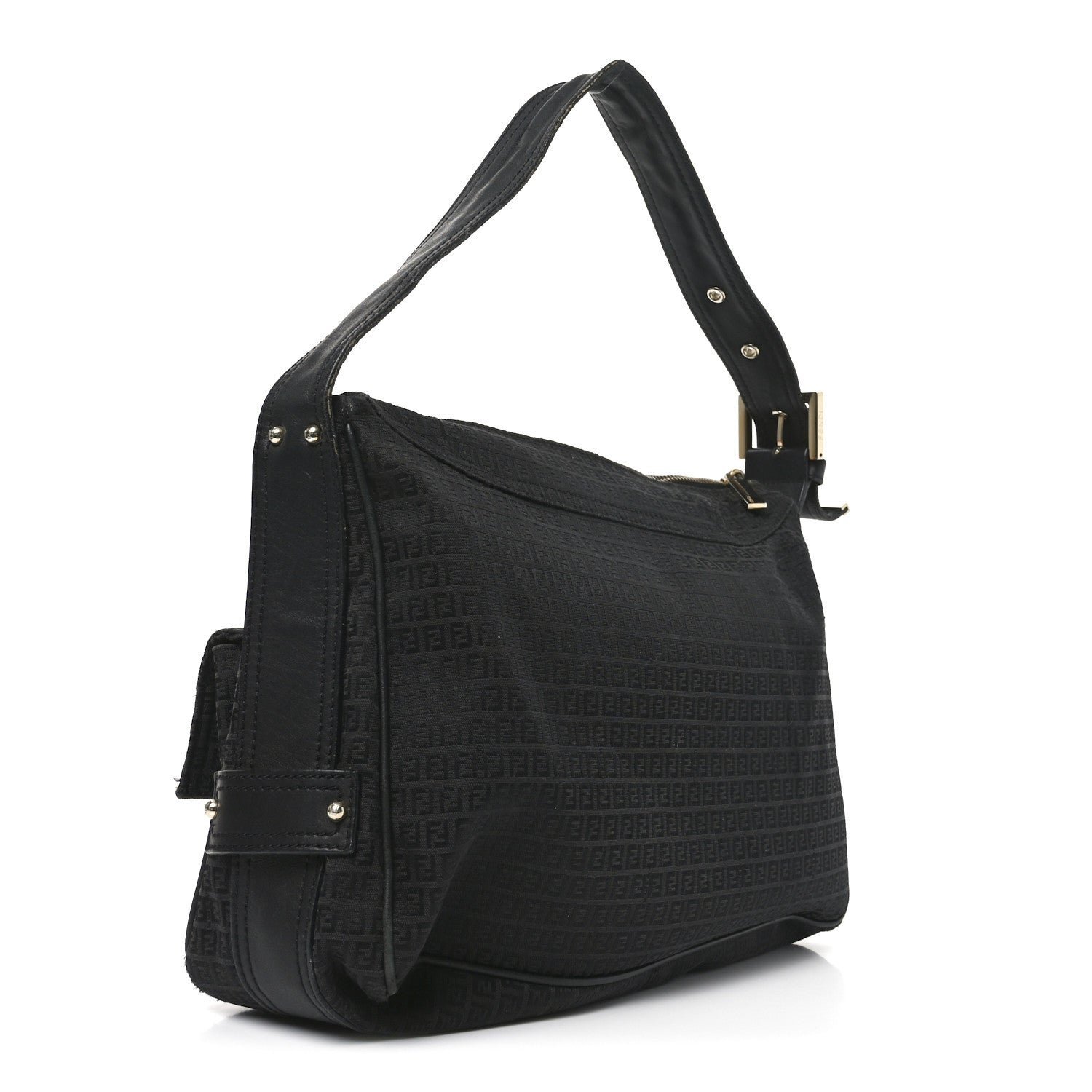 Baguette Black Zucca Canvas Bag with Leather Trim - Image 3