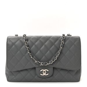 Caviar Quilted Jumbo Single Flap Grey