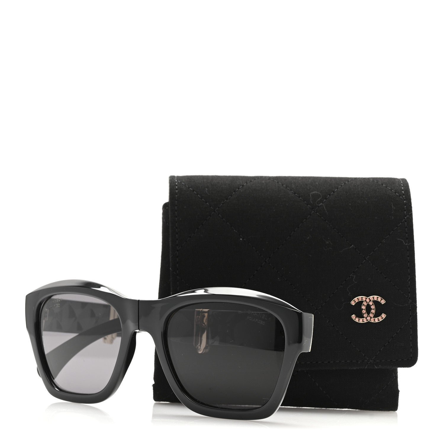 Acetate Crystal Polarized Square Folding Sunglasses 71692 Black - Image 8