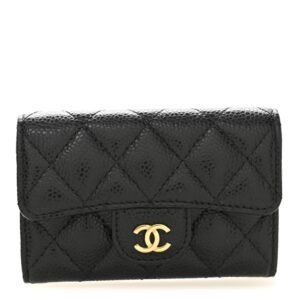 Caviar Quilted Flap Card Holder Black