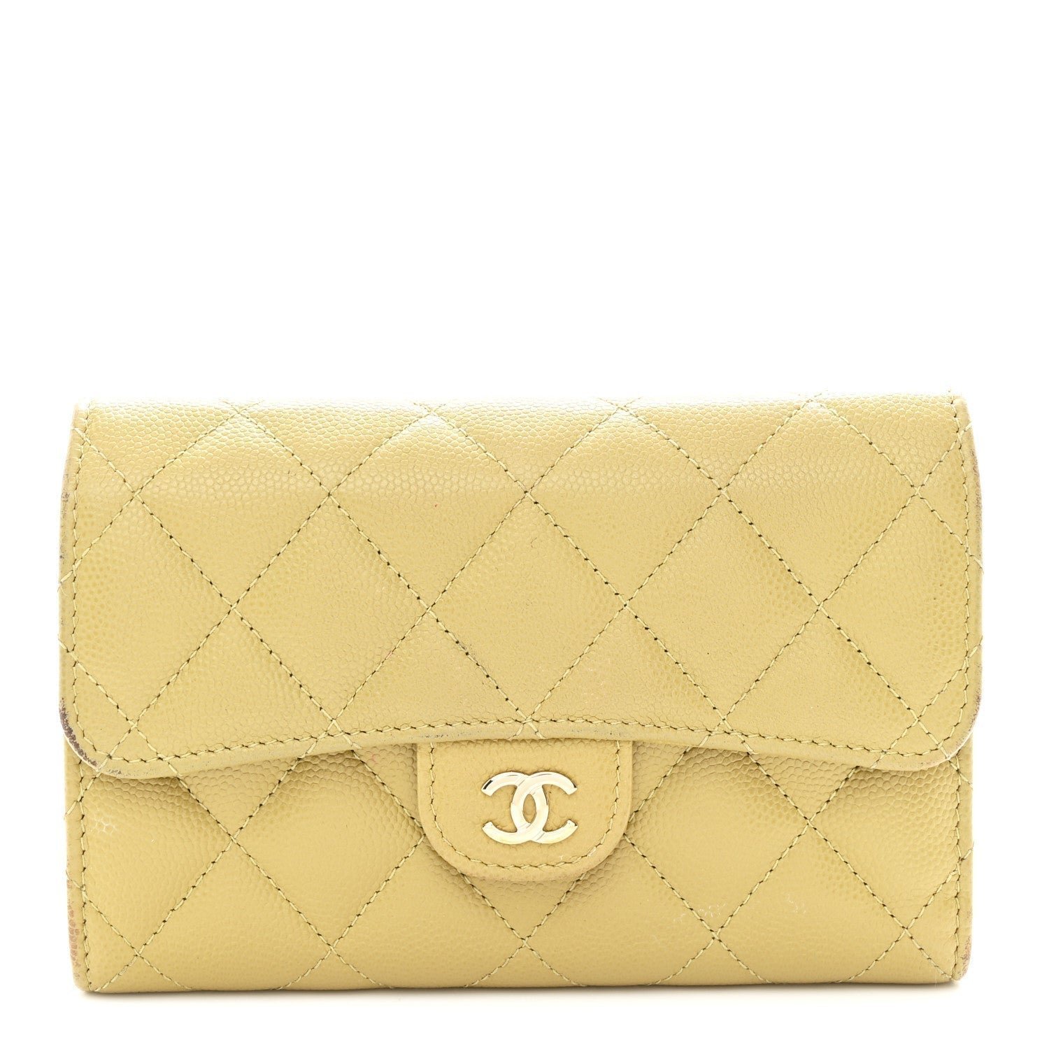 Caviar Quilted Medium Flap Wallet Beige