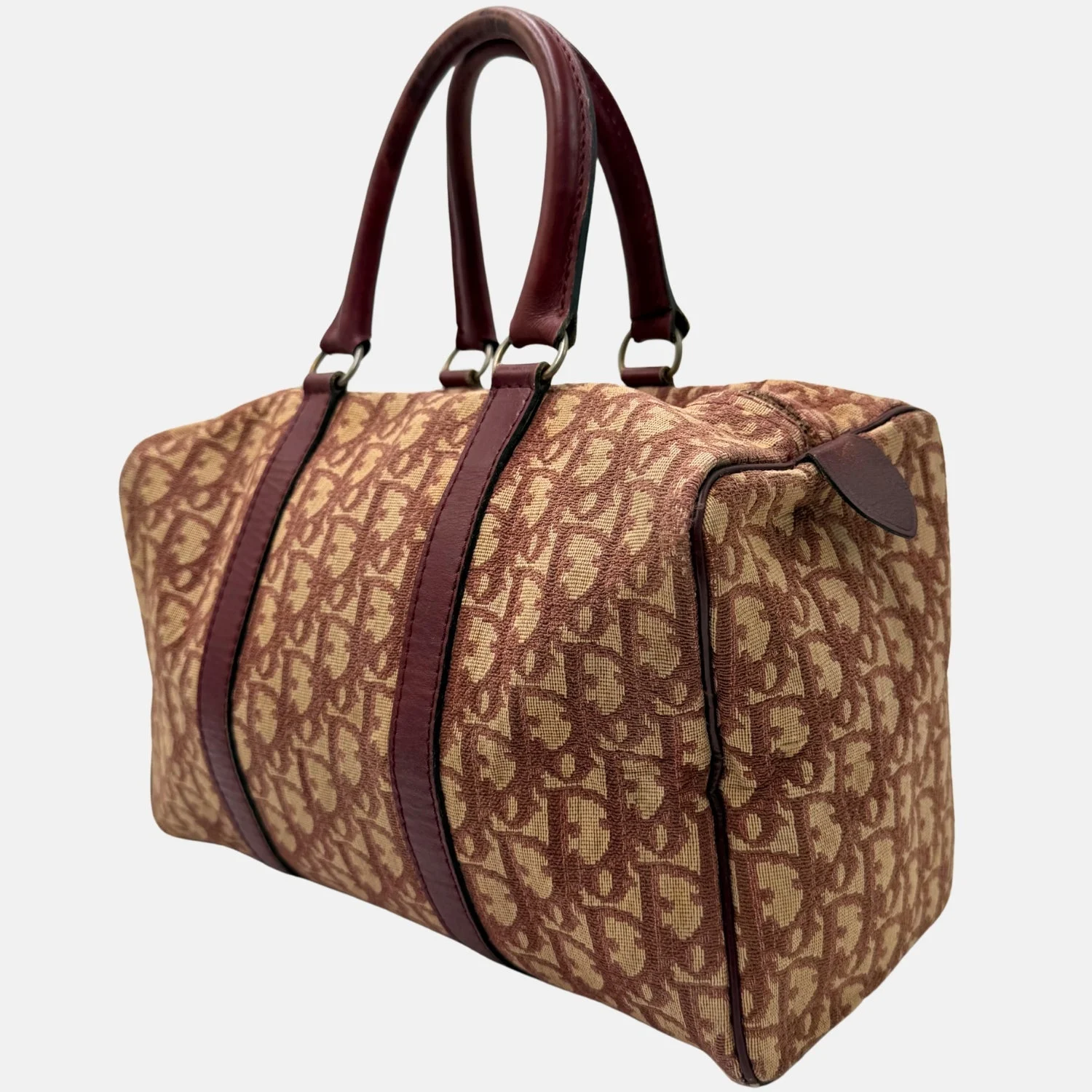 Trotter Boston Bag Burgundy Canvas and Leather Small - Image 3