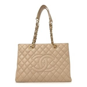 Caviar Quilted Grand Shopping Tote GST Beige