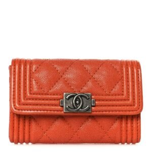 Caviar Quilted Boy Flap Card Holder Orange