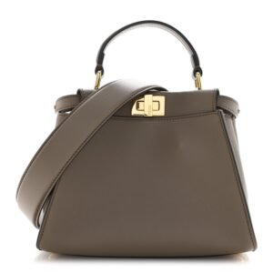 Fendi Vitello Seta Canvas FF Embroidered Mini Peekaboo Iconic Satchel