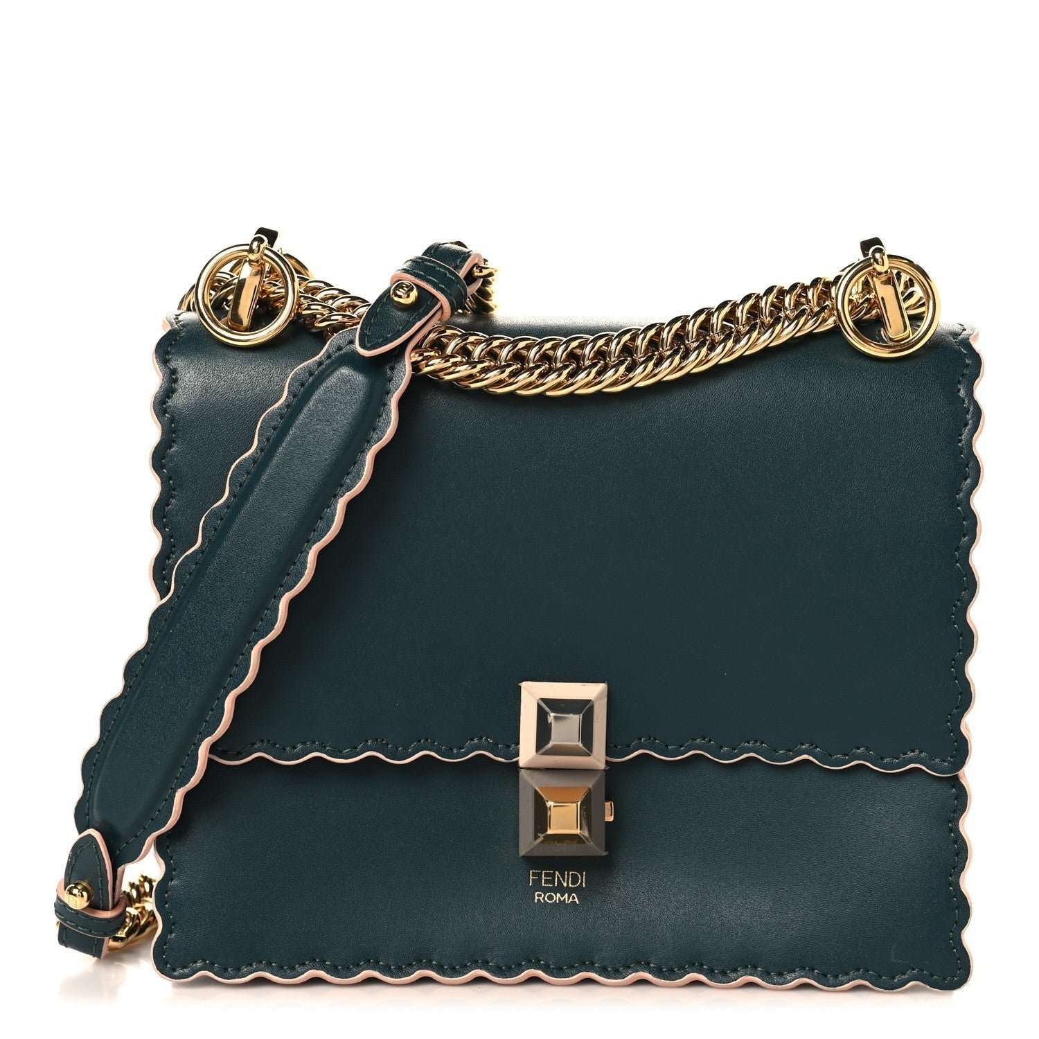 Fendi Vitello Liberty Scalloped Studded Small Kan I Shoulder Bag