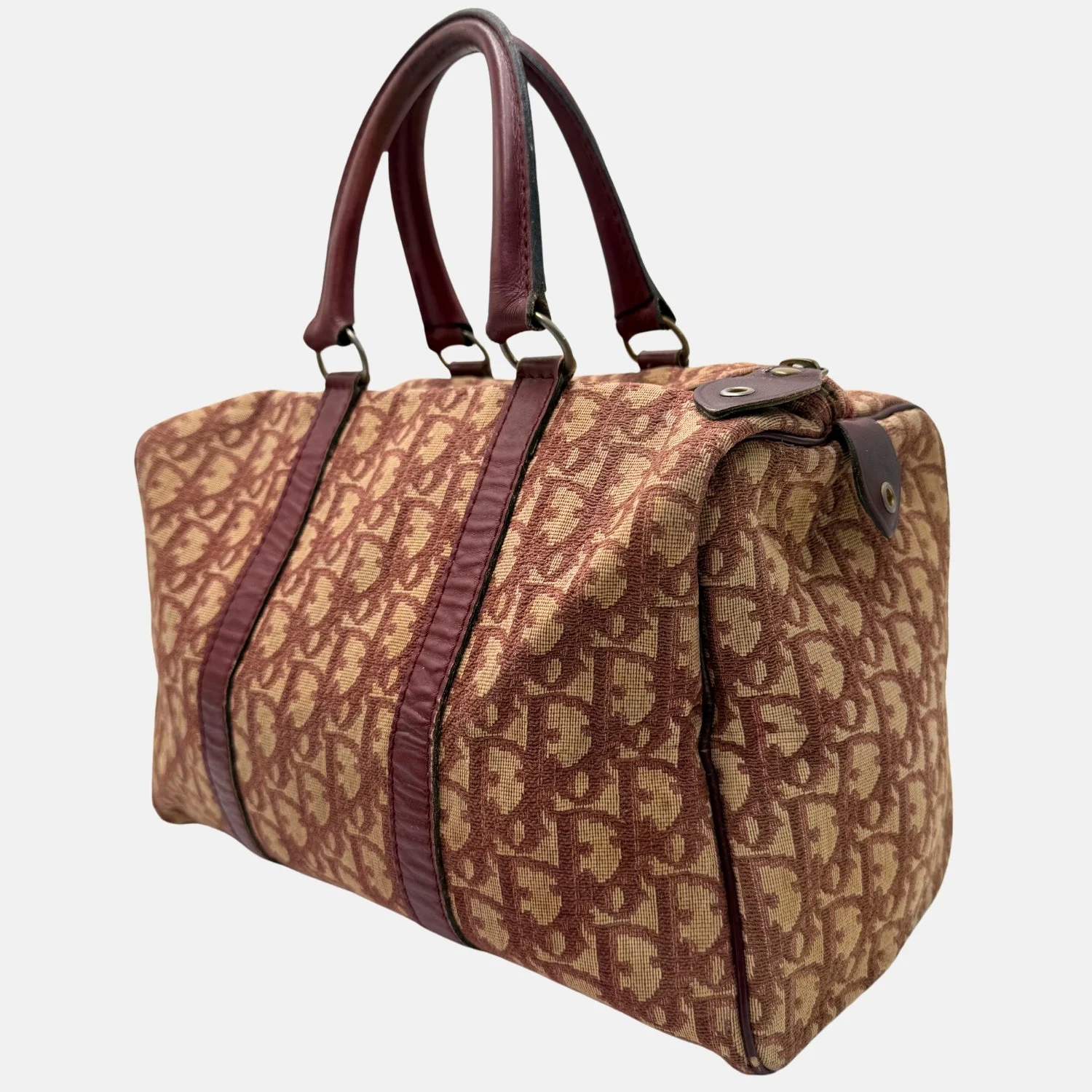 Trotter Boston Bag Burgundy Canvas and Leather Small - Image 4