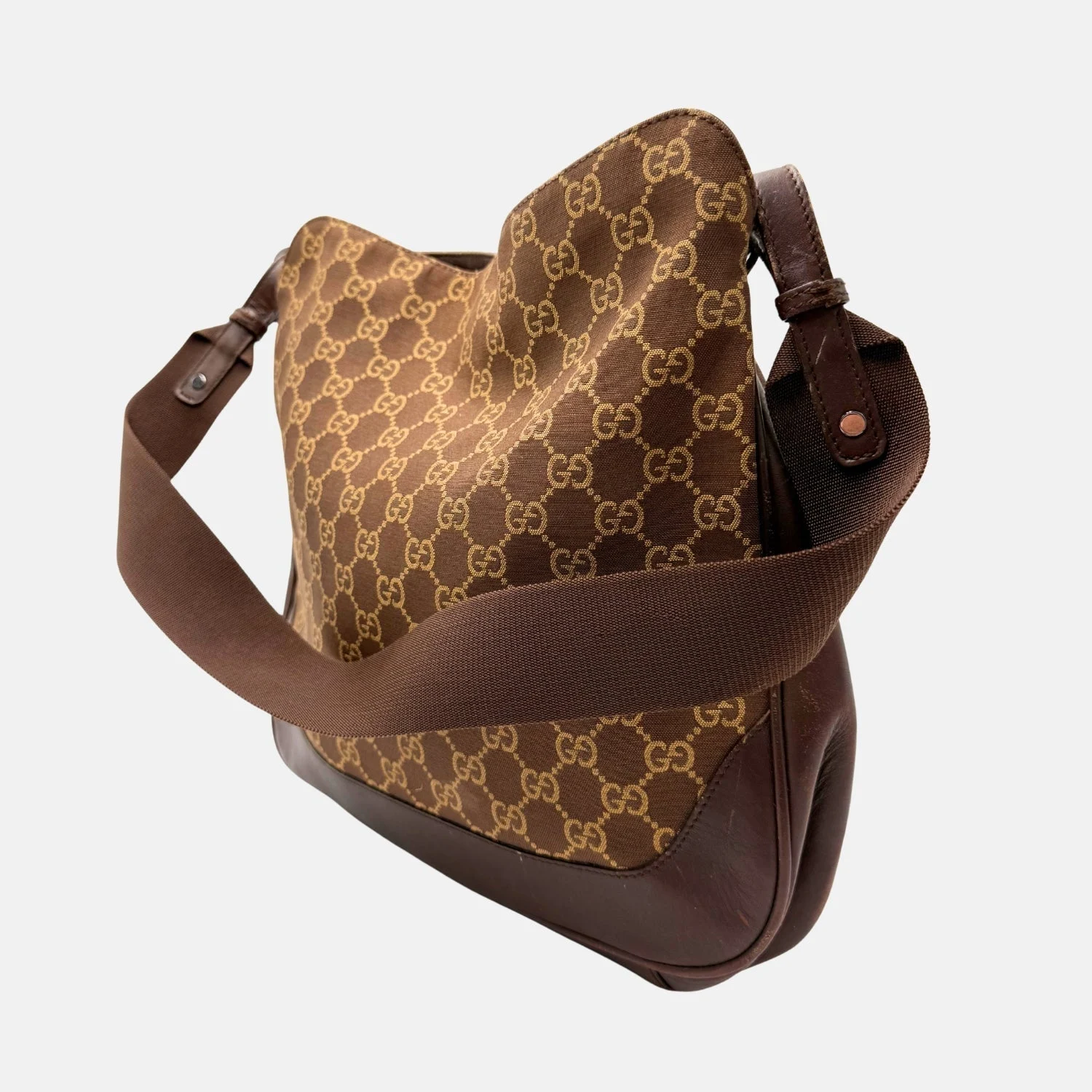 Shoulder Bag Brown Canvas with Bamboo Handle - Image 4