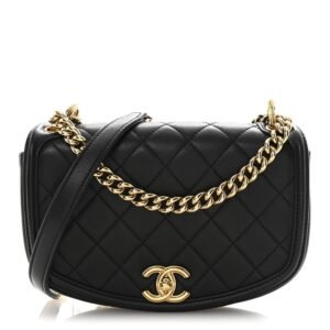 Calfskin Quilted Small Underline Flap Black