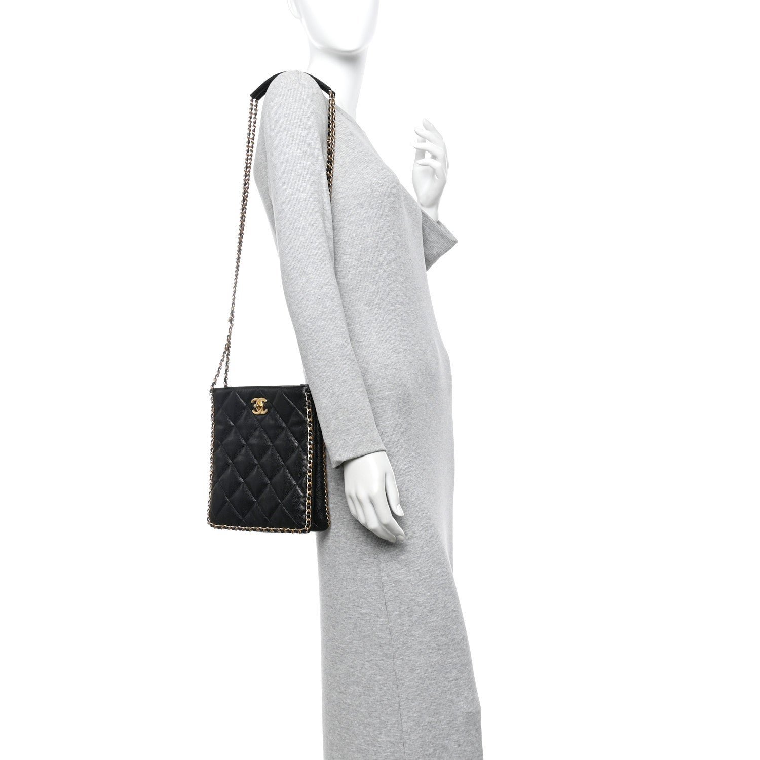 Caviar Quilted Mini Never Ending Chain Tote Black - Image 2