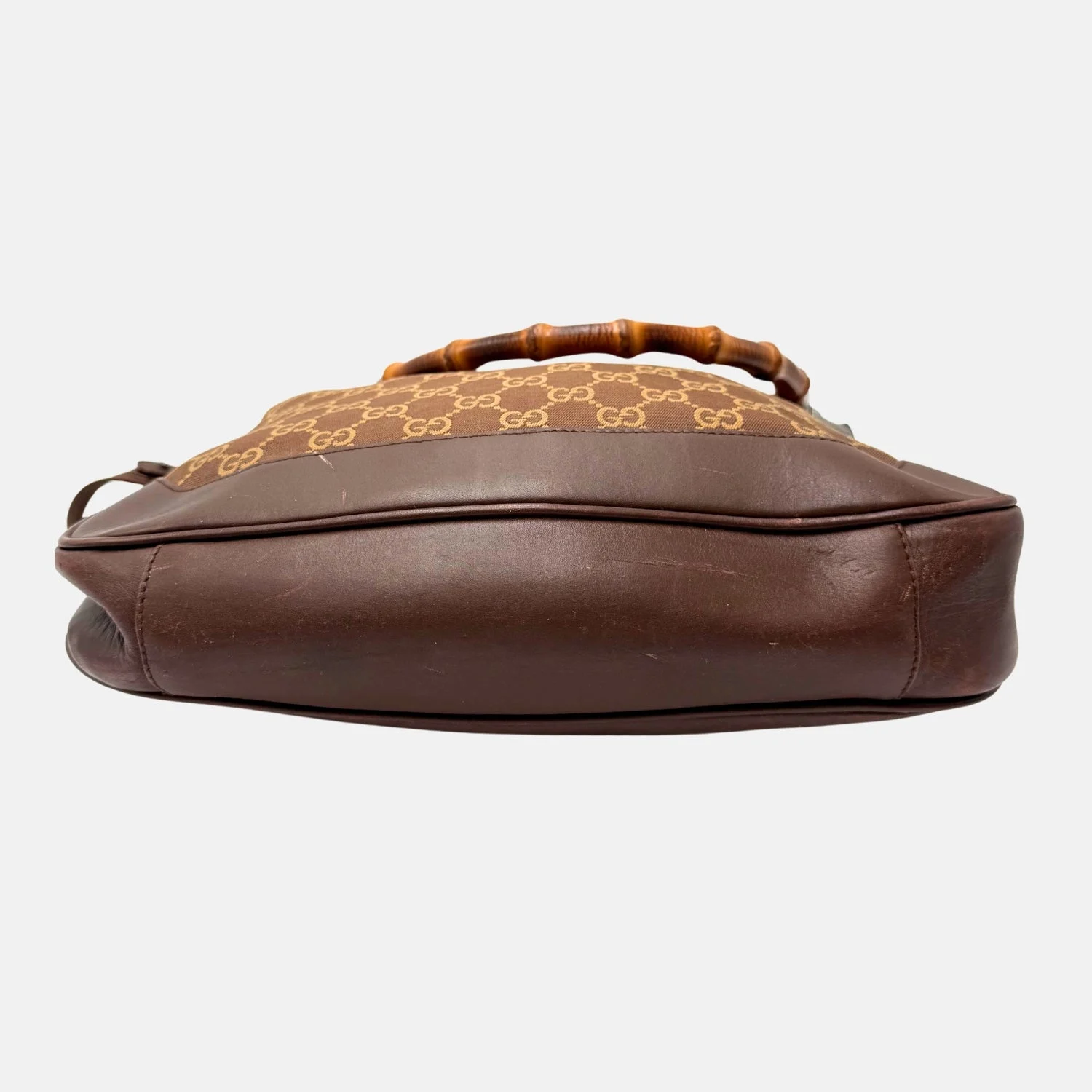 Shoulder Bag Brown Canvas with Bamboo Handle - Image 5