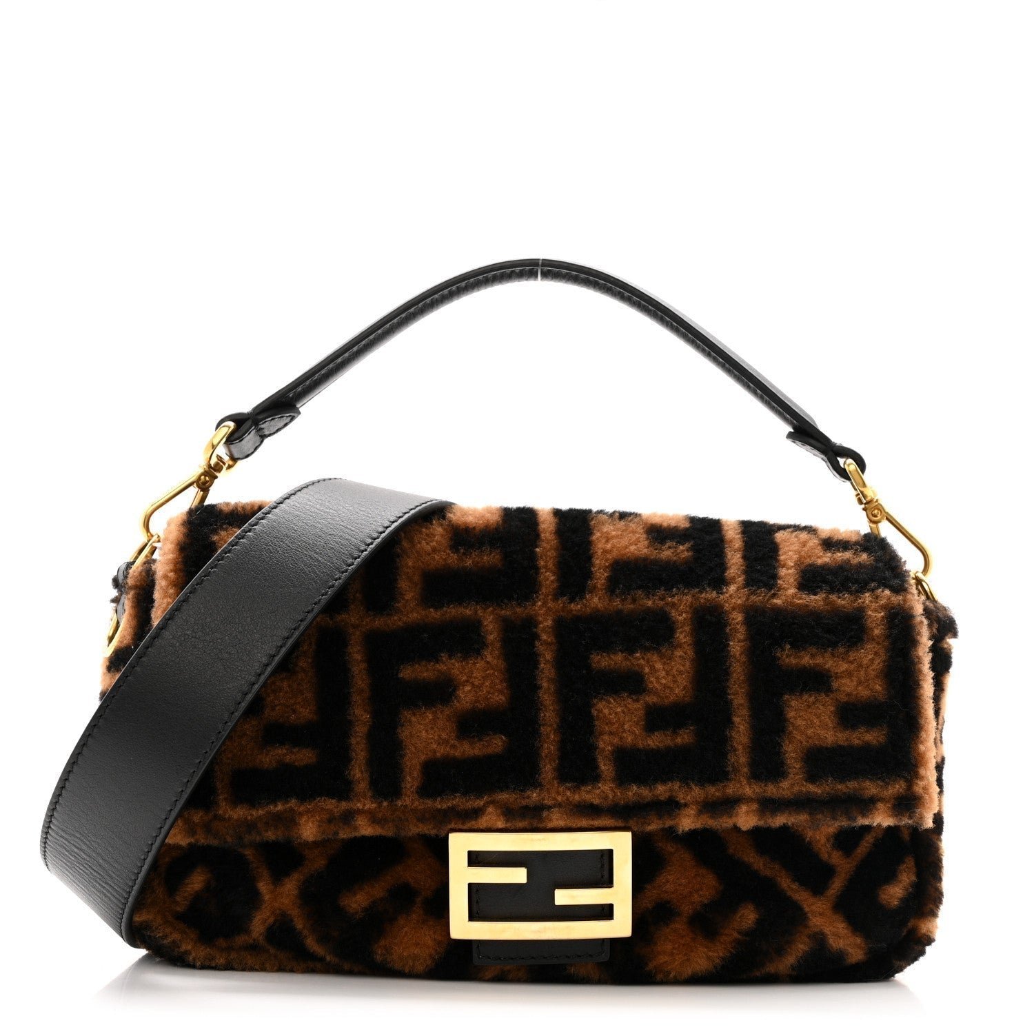 Baguette Tobacco Black Shearling & Leather Bag - Image 11