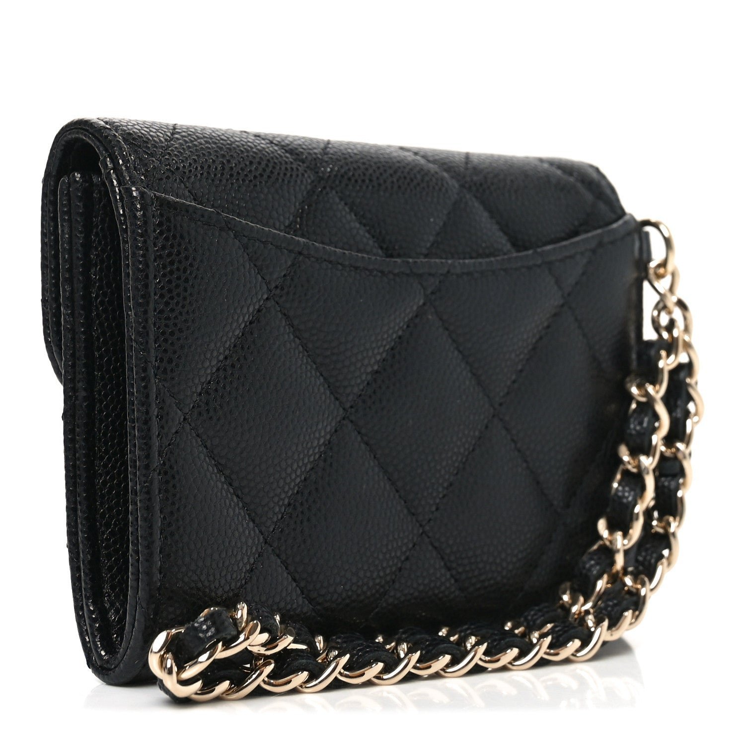 Caviar Quilted Flap Card Holder Chain Wristlet Black - Image 3