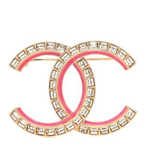Baguette Crystal CC Brooch Gold Pink