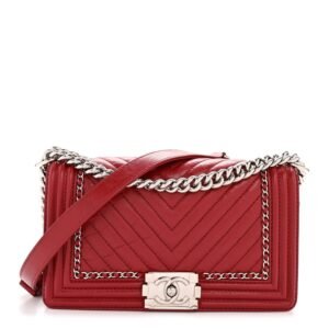 Aged Calfskin Chevron Quilted Medium Jacket Boy Flap Red